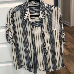 Striped button down blouse/top with front pocket!